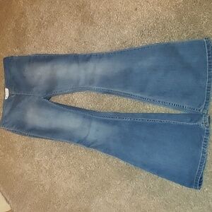 Free People  Womens Flared Denim Pull On Jeans